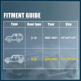 TUCKBOLD SUV Car Cover Cab Cover for Jeep Wrangler JK JL Hardtop 4 Door 2007-2021 Outdoor Sun Dust Snow Protection 210D Oxford with Driver Door Zipper Black Automotive Parts