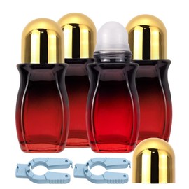 Ellbest 50ml Glass Roller Bottles 4 Pack Gradient Red Glass Deodorant Roller Bottle with Plastic Roller Ball and Opener Roller Ball Bottles Deodorant Containers for Essential Oils, Perfume (Gold Lid)