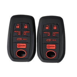 Silicone Key Fob Cover Case with Red Buttons for Toyota Sienna XSE Platium AWD 2021 2022 2023 2024 2025 6 Buttons Remote Keyless