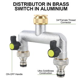 XCRPRT 2-Wege Wasserhahn Wasserverteiler, 3/4 Schlauch Wasserhahn Adapter, Doppelter Garten Wasseranschluss, Verteiler 3/4" Adapter 1/2" mit Kugelhahn zum Einstellen und Absperren des Wasserflusses