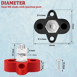 Aienxn 200A 12V Bus Bar Marine 5/16" (M8) Single Stud Power Distribution Block Insulated Battery Post Junction Block Positive& Negative Busbar for Car and Boat