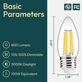 ALAMPEVER 6 Pack Chandelier Light Bulbs 100W Equivalent, 800LM E26 Edison Bulb, Dimmable LED Light Bulb, 5000K Daylight White, B11 Type, 5.5W, Ideal for Living Room, Bedroom, Dining Room