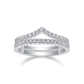 Fine 925 Silver Gold Plated Pave 1.5MM VVS GRA Moissanite Couple Jewelry Minimal V Shape Engagement Stacking Rings Set VermeilColor: White Gold Plated-Set, Ring Size: 9#