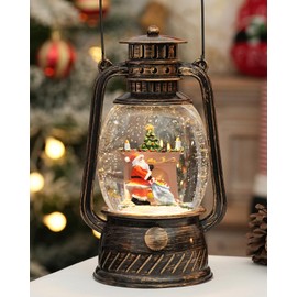 Snow Globe Christmas Decorations Indoor,Christmas Snow Globe Swirling Glittering Santa Fireplace Scene, USB Lined/Battery Operated Lighted Snow Globe for Christmas Festival Decoration Gifts
