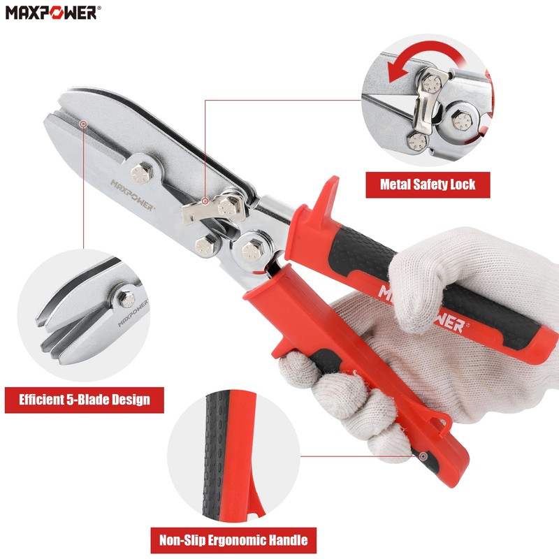 MAXPOWER Sheet Metal Hand Seamer, 5-Blade Pipe Crimper & 3"