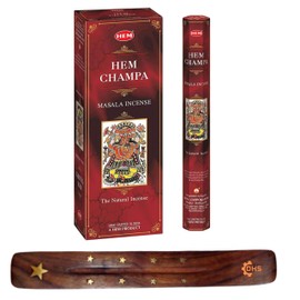 HEM Champa Premium Incense Sticks, Full Pack of 12, Each 15 gms with DHS incense stick holder for Yoga, Meditation, Healing, Spirituality, Aromatherapy, Incense Spa and Relaxation…