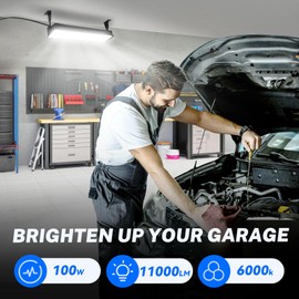 100W LED Shop Light, 11000LM Plug in Garage Light with 6FT Power Cord, IP66 Waterproof Work Bench Shop Lights for Garage, Workshop, Warehouse, Outdoor, Yard, Garden