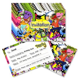 20 - Pack Graffiti Skateboard Party Invitations, Colorful Cartoon Design for Birthdays, Skate Events & Fun Gatherings,Unique Street Culture Party Supplies