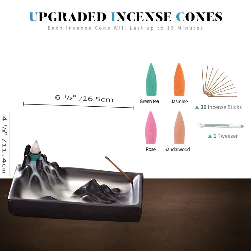 GeistBlitz Backflow Incense Holder, Ceramic Waterfall Burner, Burner with Tweezer,