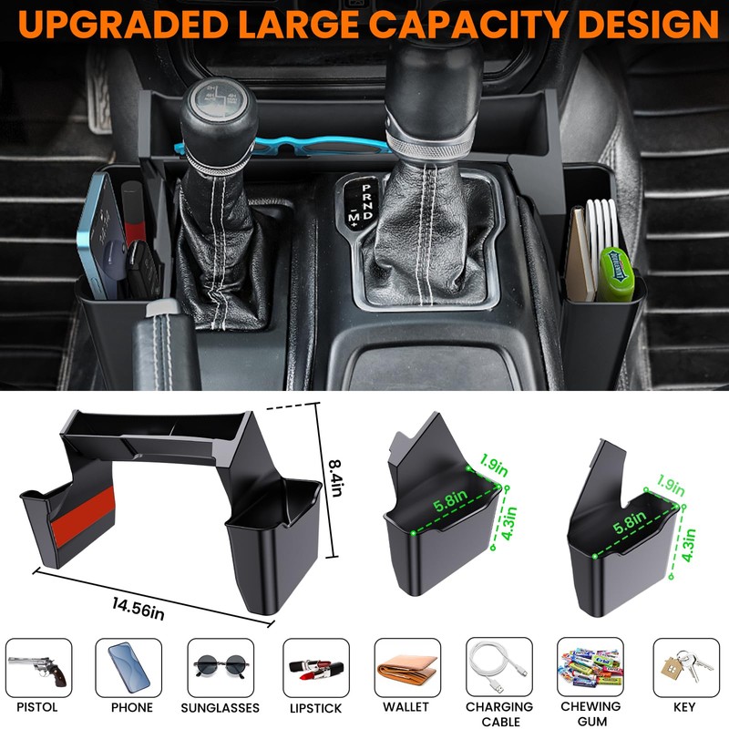 4PCS Upgraded Center Console Organizer for Jeep Wrangler JL JLU