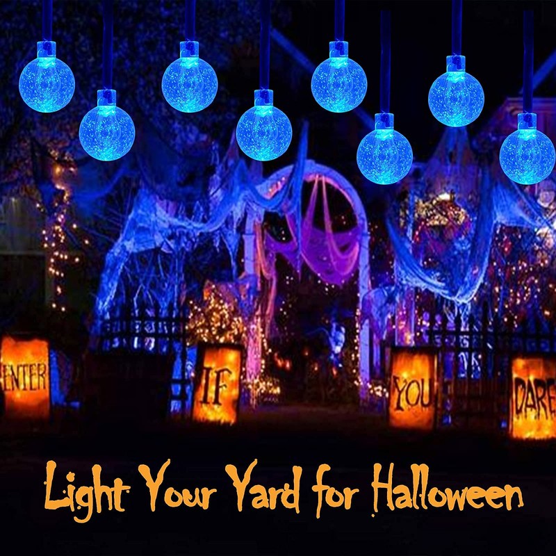 Blue 2-Pack 100 LED 64FT Crystal Globe Solar Christmas Lights,