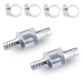 KEWAYO Pack of 2 10 mm Aluminium Valve Check Valve Fuel Check Valve for Petrol Diesel Oil Water Chrome Car Carburettor Low Pressure System Aluminium with 4 Hose Clamps