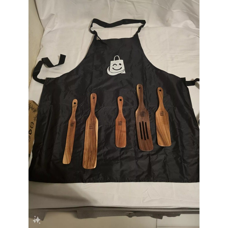 ADE 5PCS Wooden Spurtles Set, Non-Stick Natural teak Wood Spatulas