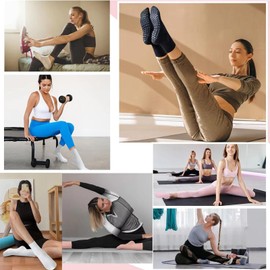 HNGWLYN Pilates Yoga Socks with Non Slip Grips for Women 4 Pairs Non Skid Gripper Athletic Crew Socks for Men Women Yoga Hospital Pilates Barre Home Fitness Dance Workout Socks