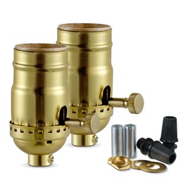 3 Way Lamp Socket with Twist Switch,E26 Standard Medium Screw Light Bulb Socket,Turning Knob 3-Way Dimmer Switch Light Socket to Repair or Replace Floor and Table Lamps,UL Listed (Gold, 2)