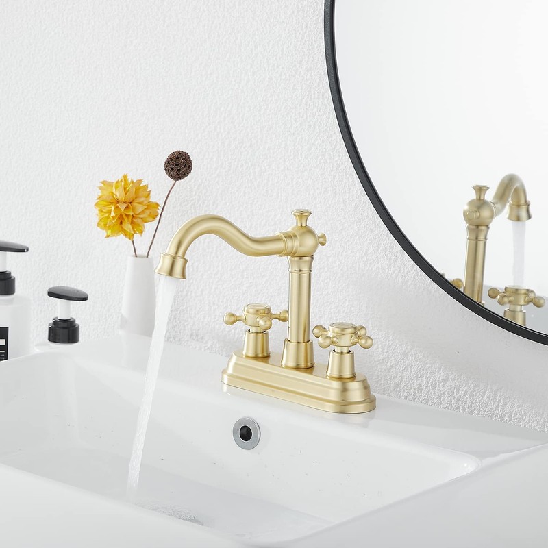 Bathroom Faucet Brushed Gold GGStudy 2 Handles 4 Inches Centerset