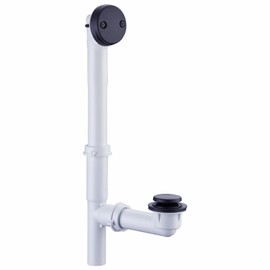 Black Tubular Tub Drain Kit with Welsan Tip-Toe Bathtub Drain Stopper, Touch-Toe Bath Plug Waste and Overflow Face Plate, 1-1/2" PVC Plastic Pipe (Matte Black)