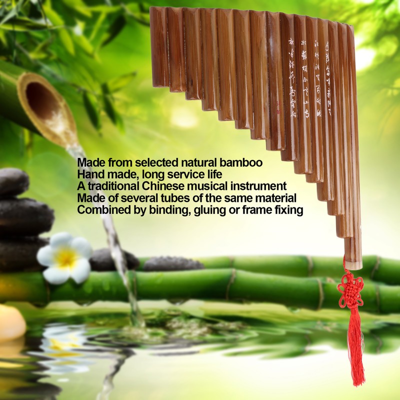 Pan Flute Natural Bamboo 15 Pipes G Tone Pans Pipe