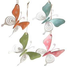 Logbuch-Verlag 4 Colourful Butterflies with String for Hanging Easter Metal Spring Summer Decoration 8 x 10.5 cm