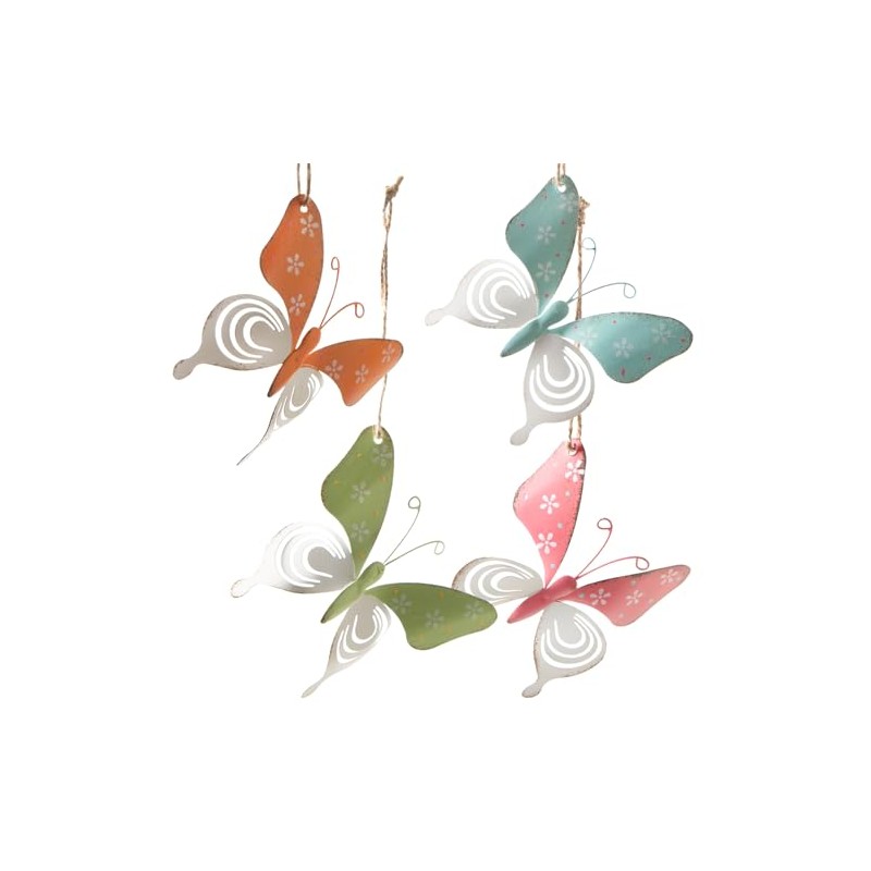 Logbuch-Verlag 4 Colourful Butterflies with String for Hanging Easter Metal