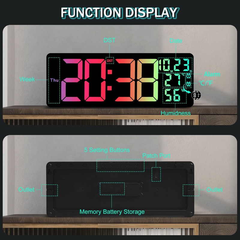 JoFomp 17.3" Large Digital Wall Clock, LED Digital Clock Large
