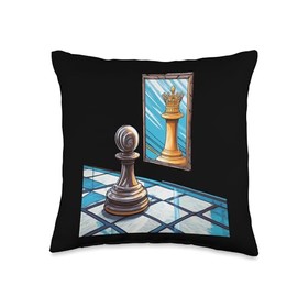 Pawn Queen Chess Player Mirror Reflection Potential Throw Pillow