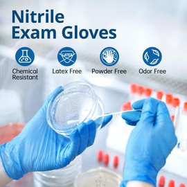 SwiftGrip Disposable Nitrile Exam Gloves, Blue, Nitrile Gloves Disposable Latex Free, Medical Gloves, Cleaning Gloves, Food-Safe Rubber Gloves, Powder Free, Non-Sterile, 100-ct Box (Large)