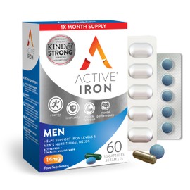 Solvotrin Active Iron Men with Complete Multivitamin Supplement, 30 Iron Capsules & 30 Complete Multivitamin, High Strength B Vitamins, Non-Constipating,1-Month Supply