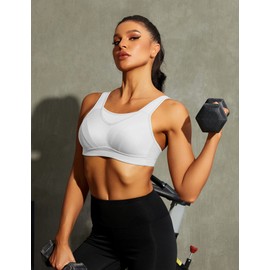 Wingslove Women's Sports Bra, Wireless, Non-Padded, High Impact Bustier, Support, Jogging Bra, White