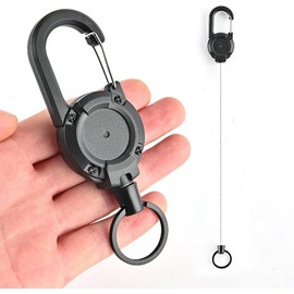 Black Retractable Keychain, Heavy Duty Carabiner Badge Holder Key Holder, Tactical ID Badge Reel with 23.6” Steel Retractable Cord