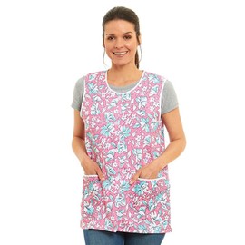 Ladies Floral Buttons Through Design Piping Tabard Apron Overalls Front Pockets Stylish Tabards for Women Casual Aprons for Women to Use in Home Kitchen Restaurants Coffee Shops UK Made (Pink, S)