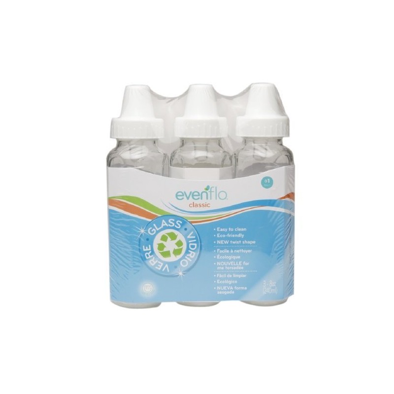 Evenflo - Botella de cristal clásica (3 unidades, 8 oz)