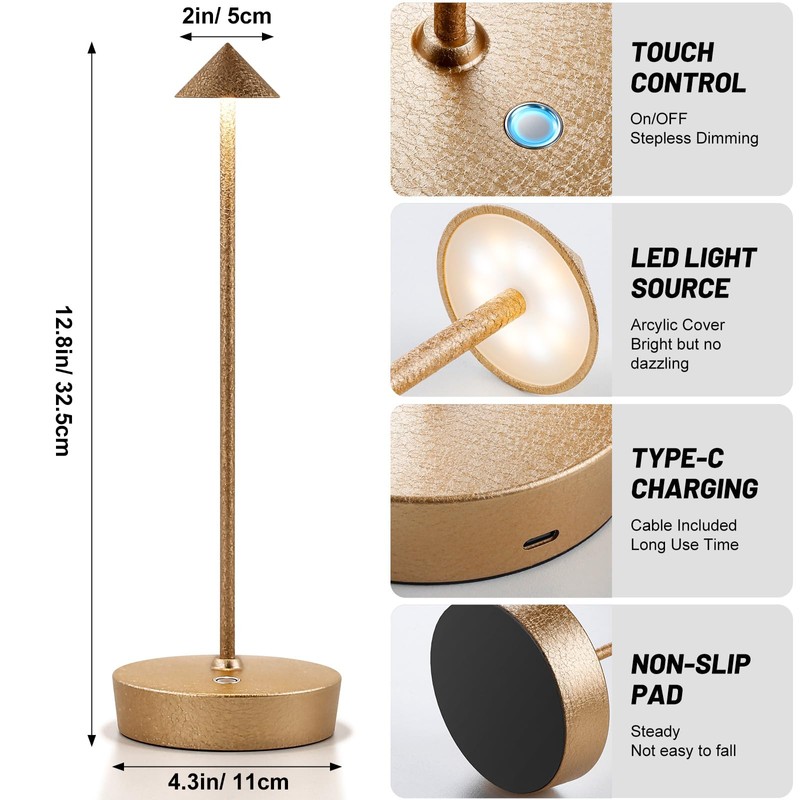 YIBEN 2Pack Rechargeable Cordless Portable LED 6000mAh USB Table Lamp