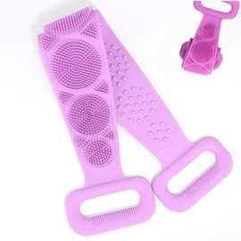 RQzaufania Rückenschrubber Körperbürste, Silikon Duschbürste für Frauen und Männer, 64 cm Doppelseitiger Rückenpeeling Waschgurt, Langlebig und Leicht zu Reinigen (Lila)