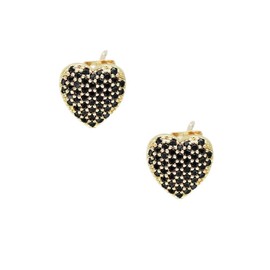 18K Gold Plated Cubic Zirconia Stud Earrings - Heart Stud Earrings for Women, Brilliant Halo Stud Earrings,Fashion Jewelry,Christmas Gift for Women (Black&Gold)