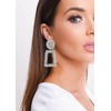 ATIMIGO Rectangle Statement Dangle Earrings Large Metal Geometric Earrings Silver