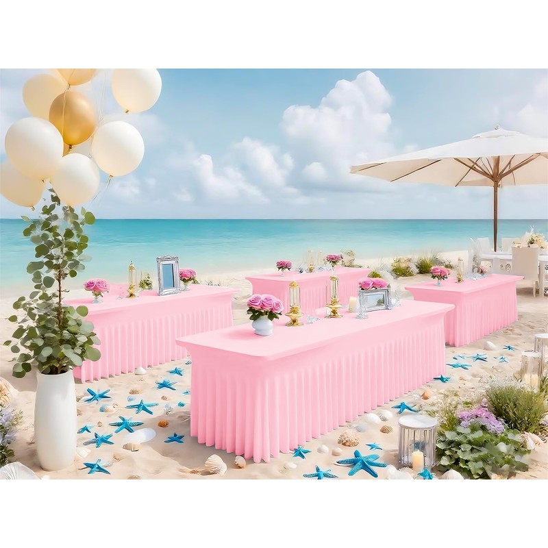 6 Packs Pink Spandex Table Clothes for 8 Ft Tables