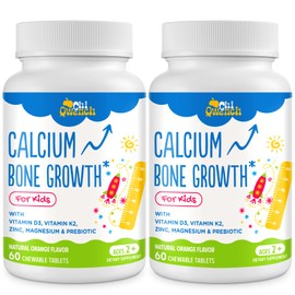 500 MG Calcium Supplement with Vitamin D3 & K2, Zinc, Magnesium & Prebiotics. Kids Vitamins for Kids' Height. Bone Strength, High Absorption, Orange Chewables, Gluten Free, 120 Tabs