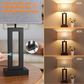 Seealle Nightstand Table Lamps for Bedrooms Set of 2 - Touch Bedside Lamp with USB C+A, 3 Way Dimmable Living Room End Tables 2, Modern Night Stand Bed Side Guest Room(Grey) B. Grey