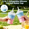 2-in-1 Silicone Ice Ball Cup, Collapsible Ice Cube Cup with