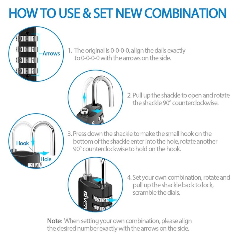 GIVERARE 4 Pack Combination Lock, 4-Digit Padlock Keyless, Resettable Luggage