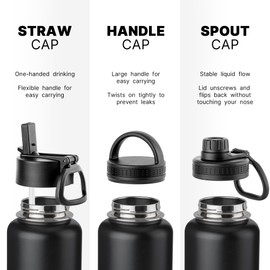 koodee Kids Water Bottle for School-16 oz Stainless Steel Vacuum Insulated Wide Mouth Water Bottle for Girls Boys-Reusable Leak Proof Water Flask with 3 Lids, BPA Free(Mango Yellow)