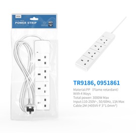 4 Gang Extension Lead Multi Plug Heavy Duty Extension Lead UK Pin Power Strip Extension,1M/2M/5M, Electric Extension Lead 4 Way Extension Cord For Bedroom,Kitchen,Office,Accessories (1 Meter)