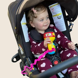 Busy Baby Toy Bungee - Dishwasher Safe Toy Strap - 100% Food-Grade Silicone (Pink)