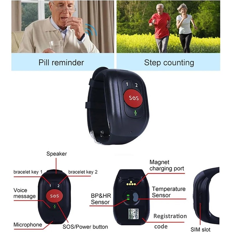 GPS Tracker for Elderly, Smart Watch for Fall Detection, Speed