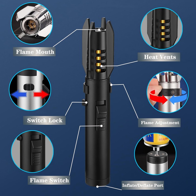 Large Torch Lighter, Windproof Butane Lighters with Flame Adjustable, Refillable,