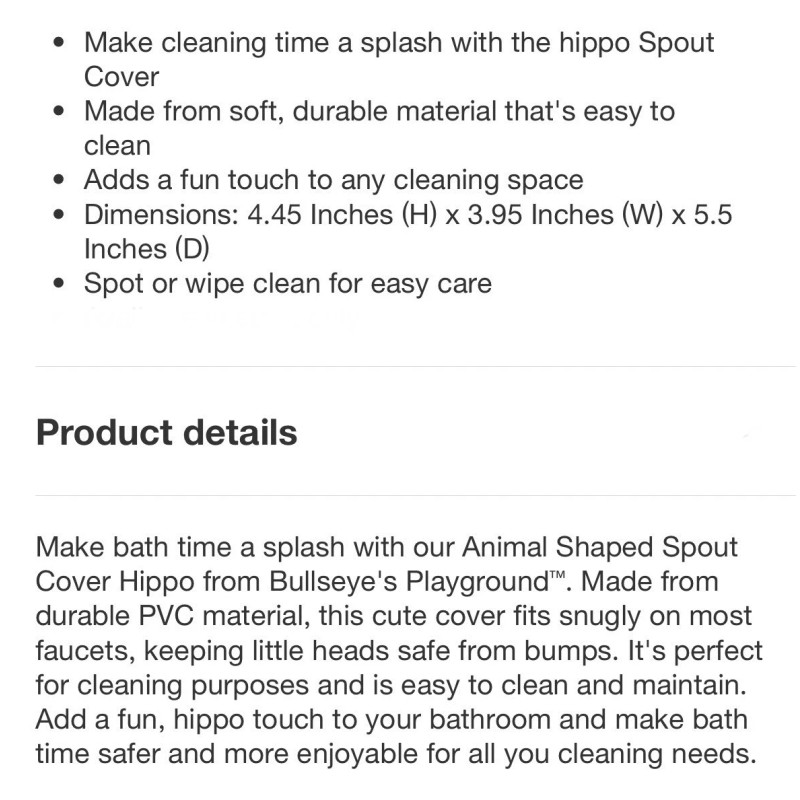 Target Bullseye’s Playground Bathtub Spout Cover - Hippo - NEW
