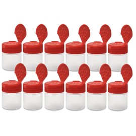 ljdeals 1 oz Plastic Spice Jars with Red Flip & Sift Caps – 12 Pack Empty Spice Bottles for Herbs, Seasonings, Powders, Camping, Travel, Kitchen, Restaurant Use – BPA-Free, Recyclable, Made in USA
