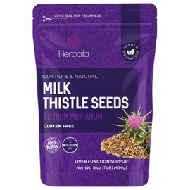 Herbaila Milk Thistle Seeds, 1 lb. Silymarin Milk Thistle Tea, Bulk Milk Thistle Herb Whole Seeds, Pure Milk Thistle Bulk, Whole Milk Thistle Seeds, All Natural, Gluten Free, Non-GMO. 1 Pound.