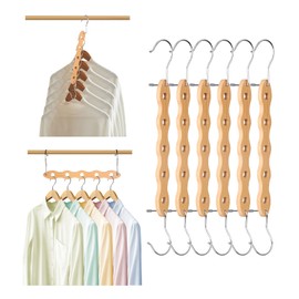 LALAGO Kleiderbügel Platzsparend, 6 Stück Mehrfach-Kleiderbügel aus Holz, Schrank Organizer Kleiderschrank, rutschfeste Schrank Organizer aus Holz, Magic Magische Bügel, Platz Max Kleiderbügel